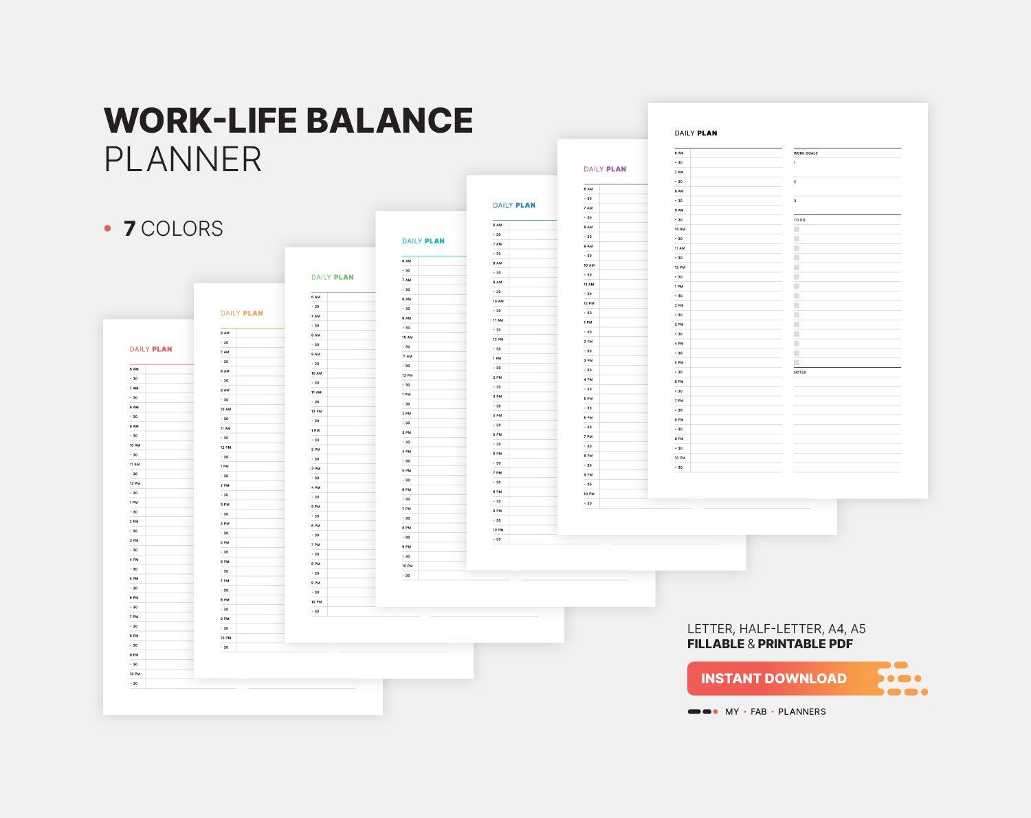 Daily Work Life Balance Planner Fillable Goals Time Slots Etsy