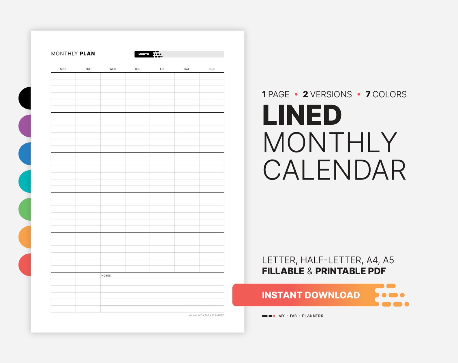 Lined Blank Monthly Calendar, Undated Planner, Fillable Blocks ...