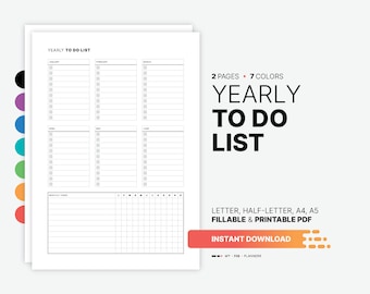 Jährliche To-Do-Liste, ausfüllbare Aufgaben-Checkliste (druckbare PDF-Datei)