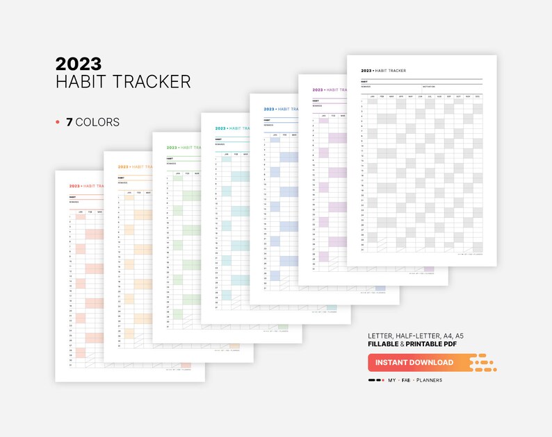 2023 Habit Tracker Calendar Printable Life Goal Annual Chart Etsy