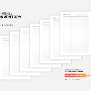7 Color Variations Included: red, orange, green, teal, blue, purple, black for Fridge Inventory, Kitchen Storage Organization Planner, Food and Meal Storage List, Tracker, Organizer, Fillable Letter, A4, A5 PDF Template