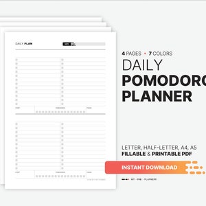 Daily Pomodoro Method Planner and Tracker, Work Action Plan, to Do List ...