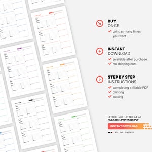 ✔ Buy once and print as many times you want.
✔ Instant download available after purchase and no shipping costs.
✔ Step by step instructions for completing a fillable PDF, printing and cutting My Fab Planners inserts.