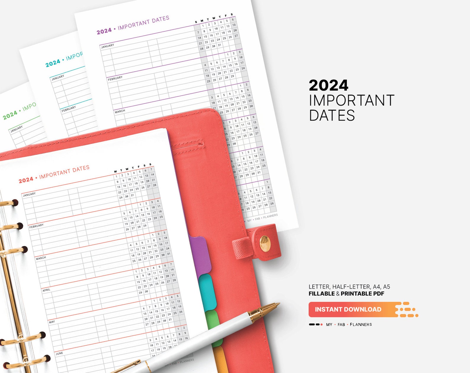 2024 Important Dates Calendar, Printable Birthday & Yearly Life Events