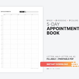 Undated Work Appointment Book, Weekly Hourly Planner, Fillable 15 Minute Timesheet & Scheduler, Printable Letter, HL, A4, A5 PDF Template