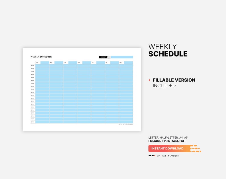 Weekly Schedule Planner, Fillable Time Block Chart (PDF Template) - Etsy