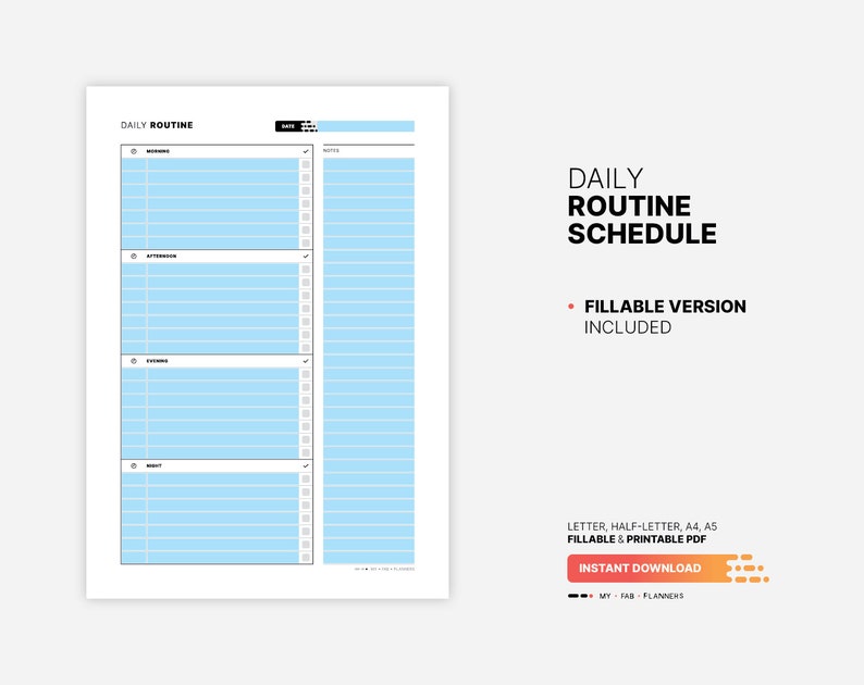 Daily Routine Schedule, Printable Morning, Night Chore Chart, Fillable ...
