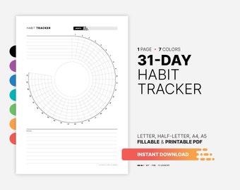 31 Day Habit Tracker, Fillable Wellness Challenge (PDF)