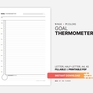 Grafiekblad doelthermometer, actieplan doelenbreker, tracker, meterplanner, dagboek, digitale invulbare lijst, afdrukbare pdf-sjabloon