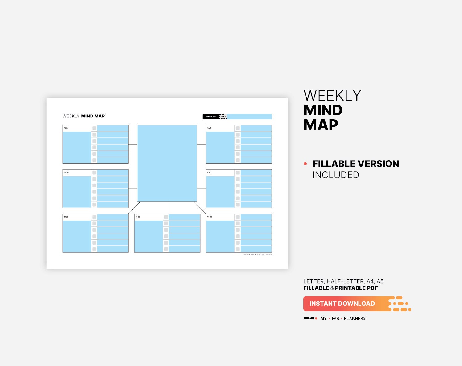 Weekly Mind Map Planner, Printable Fillable PDF (A4, A5, Letter) - Etsy