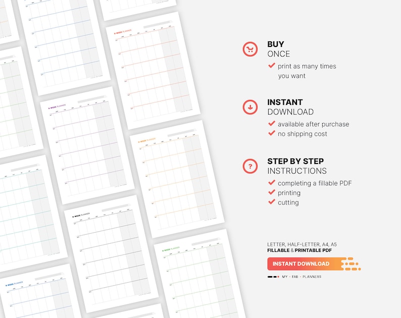6 week calendar planner fillable work productivity goal tracker