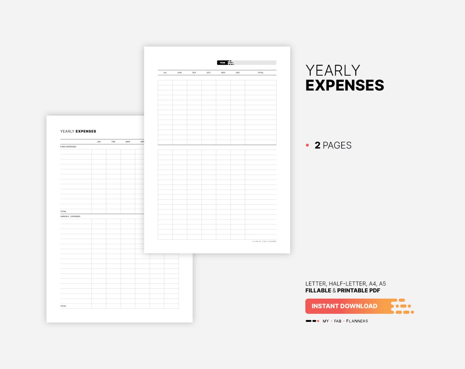Yearly Expense Tracker Sheet, Fillable Financial Journal, Personal ...