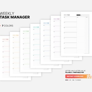 Weekly Task Manager Planner, Productivity to Do List Journal, Fillable ...