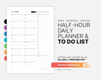 30 Minute Daily Planner, To-Do List, Fillable PDF