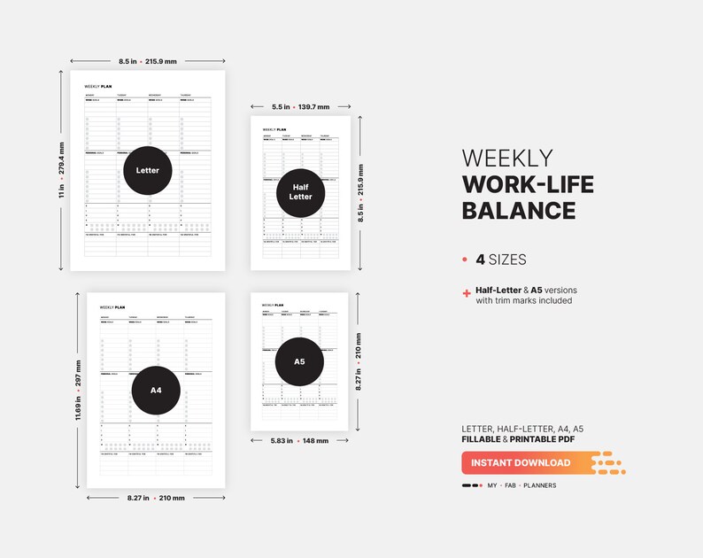 Weekly Work-life Balance Planner Fillable Goal Mapping | Etsy