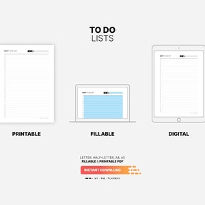 Printable, Fillable, Digital Download for Things To Do List Template, Printable Daily, Weekly, Monthly, Quarterly, Yearly Task Management, Fillable Checklist Tracker, Simple Letter, Half-Letter, A4, A5 PDF Plan