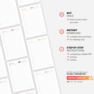 ✔ Buy once and print as many times you want.
✔ Instant download available after purchase and no shipping costs.
✔ Step by step instructions for completing a fillable PDF, printing and cutting My Fab Planners inserts.
