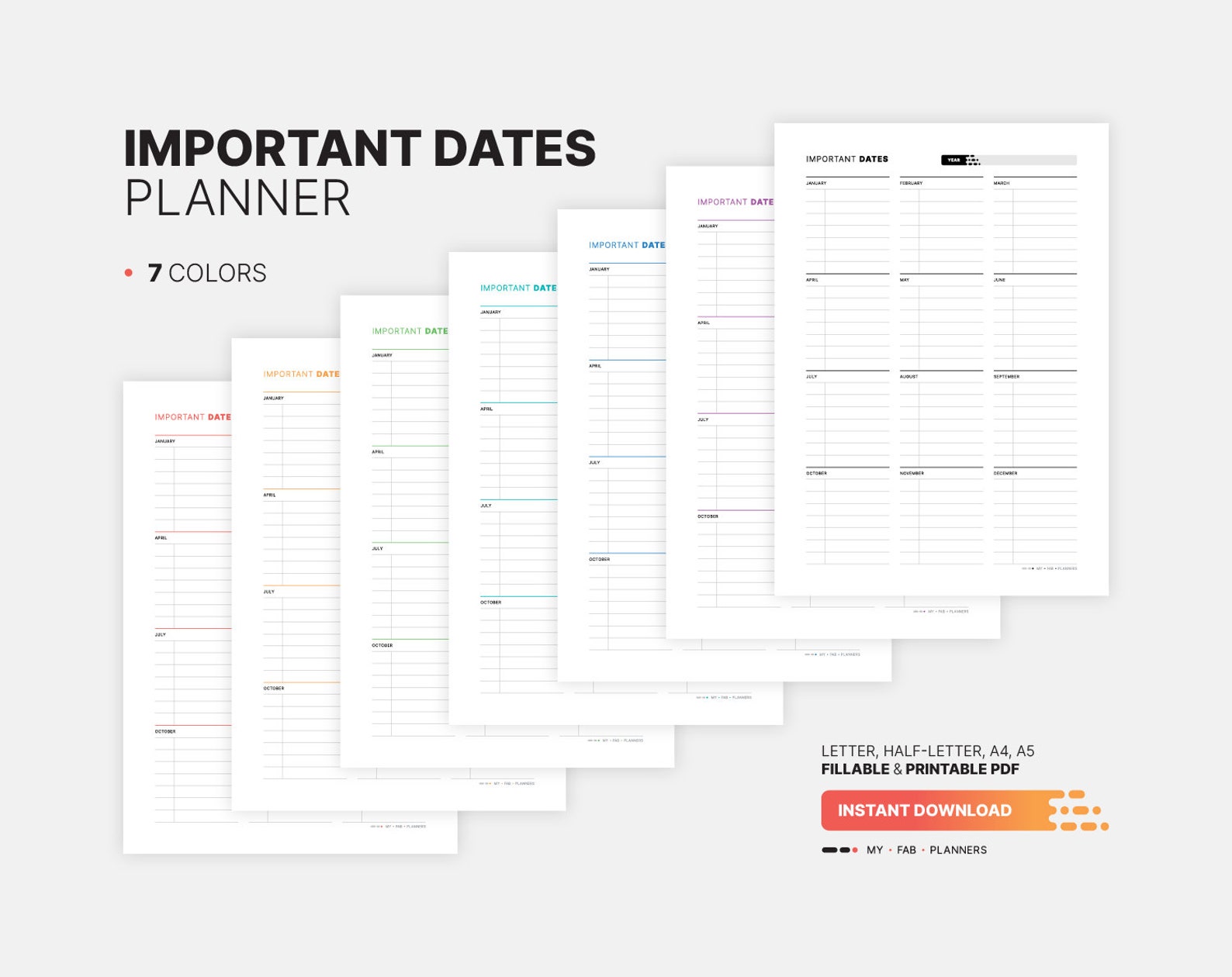 Yearly Important Dates Planner, Fillable Birthday & Life Events List