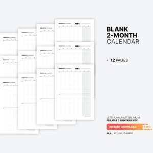 Blank 2-month Calendar, Printable Undated Monthly Productivity Planner ...