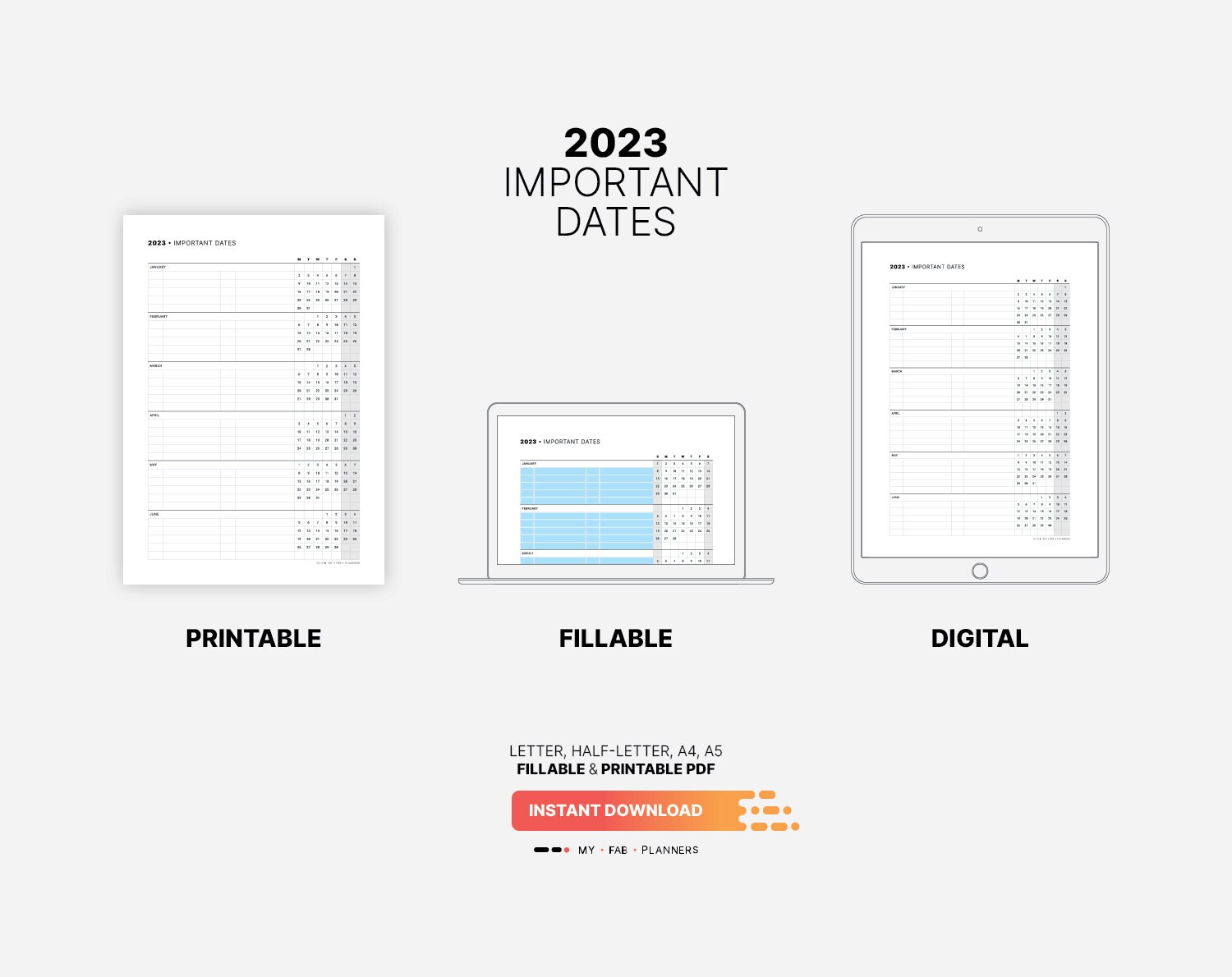 2023 important dates calendar printable year of birthday etsy