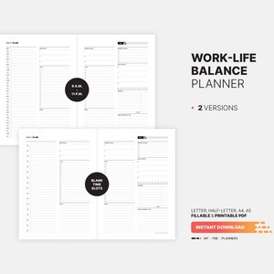 Daily Work Life Balance Planner, Fillable Goals, Time Slots, To-do List ...