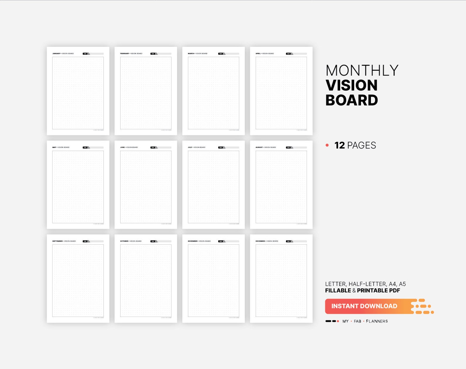 Monthly Vision Board Printable Planner Template Fillable Etsy New Zealand