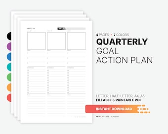 Quarterly Goal Action Plan, Year in Review Planner Template, Yearly Fillable Goals List Planning, Printable 8.5x11, 5.5x8.5, A4, A5 PDF
