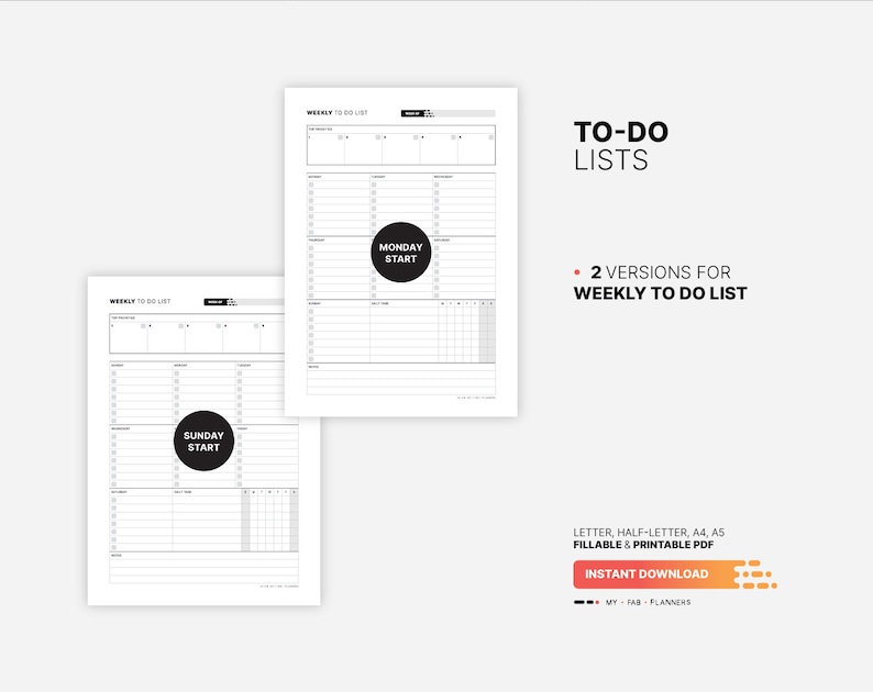 Things to Do Lists, Printable Daily, Weekly, Monthly Work at Home Task ...