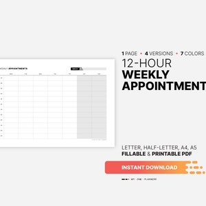 Weekly Appointment Planner, Printable Work &amp; Small Business Agenda ...