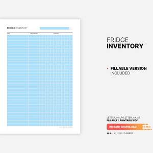 Fillable PDF Form Version Included for Fridge Inventory, Kitchen Storage Organization Planner, Food and Meal Storage List, Tracker, Organizer, Fillable Letter, A4, A5 PDF Template
