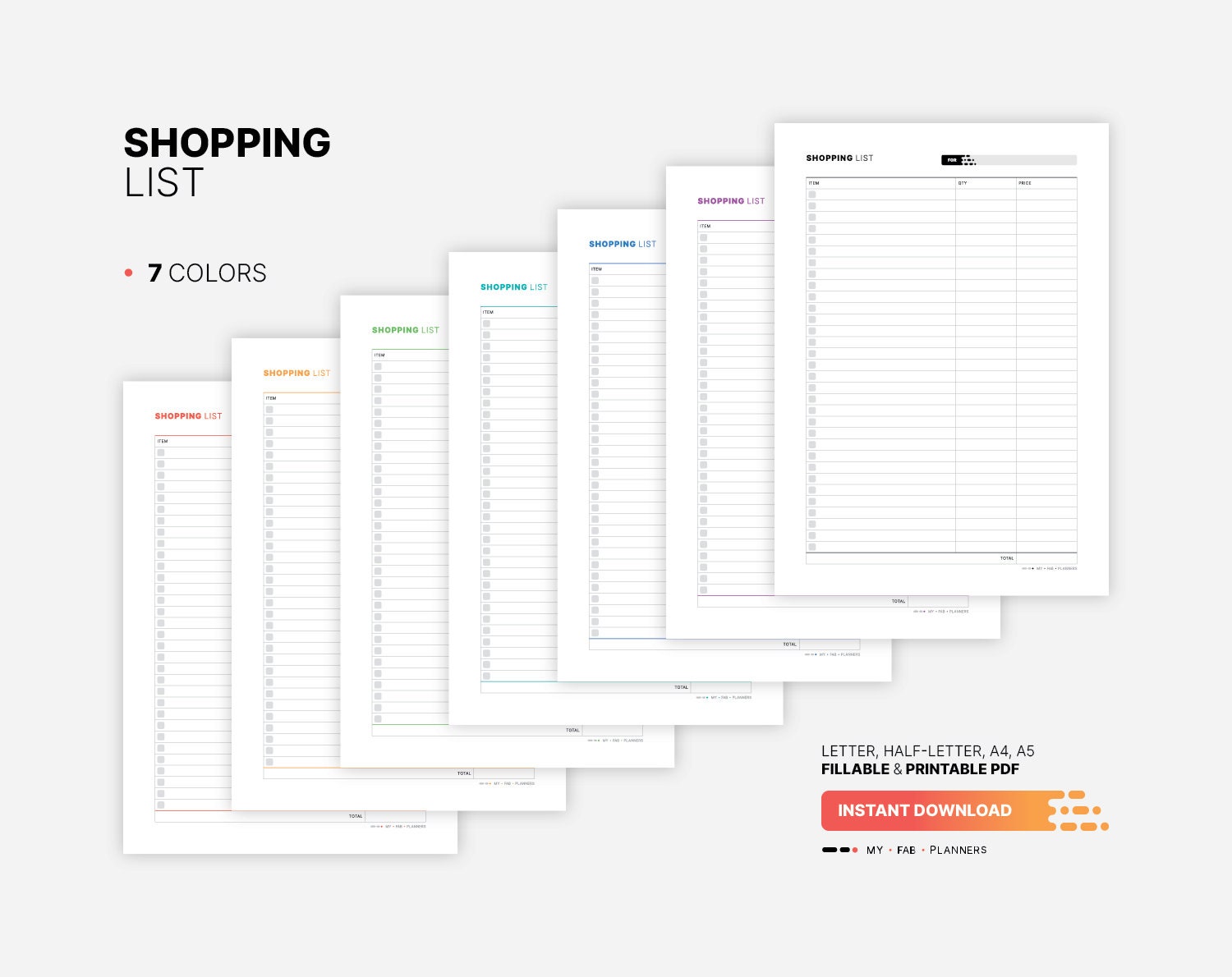 Shopping List, Printable Home Checklist Planner, Fillable Family ...