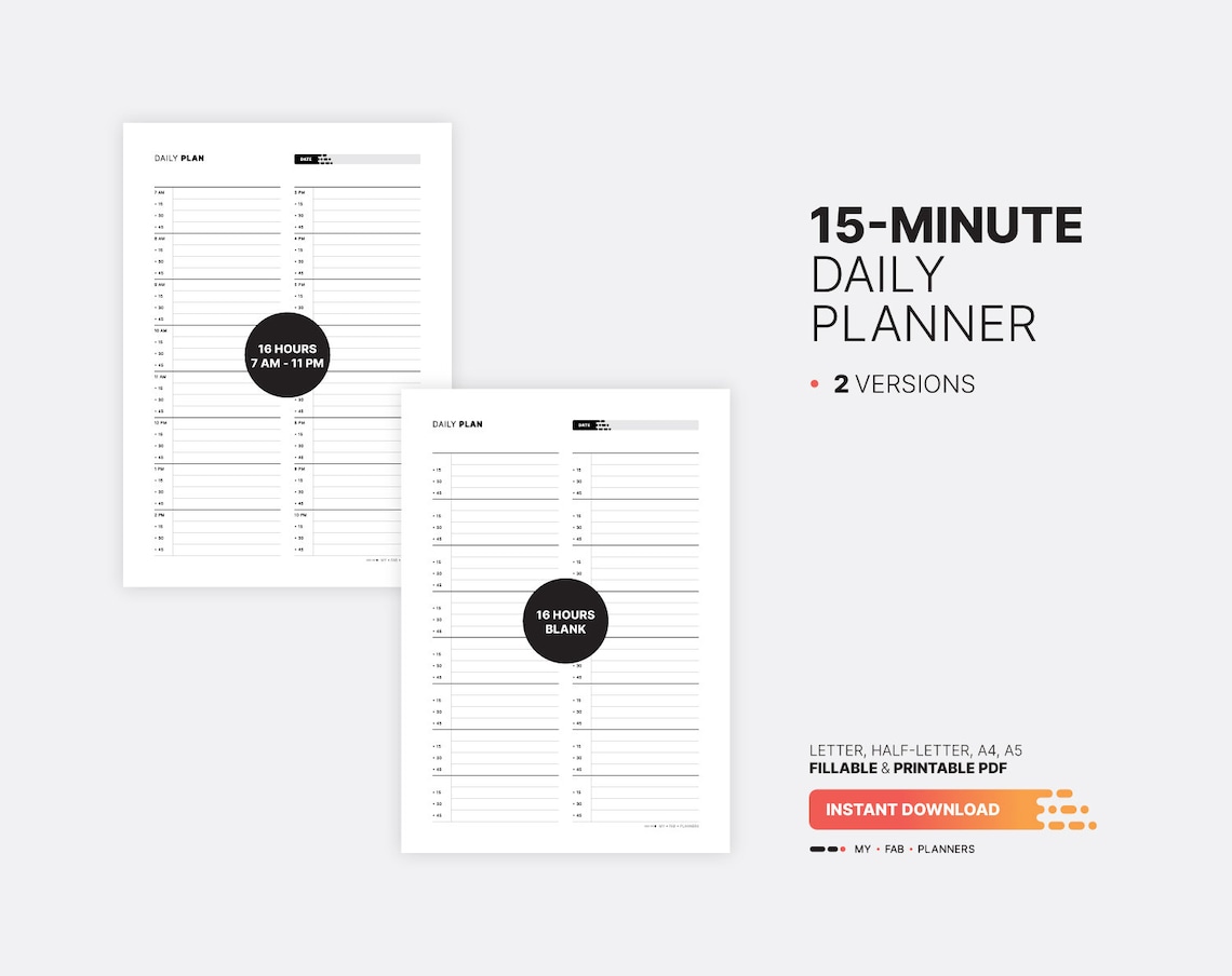 15 Minute Planner Sheet Daily Appointment Schedule &amp; Time - Etsy