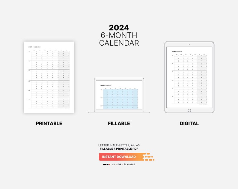 2024 6month Calendar, Printable Family Important Dates Template