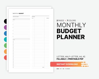 Monthly Budget Planner, Fillable Financial Book Sheet Template, Finance Goals Dashboard, Expenses, Savings List Tracker, Printable PDF