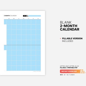 Blank 2 Month Calendar, Undated Multi Month At-a-glance Planner ...