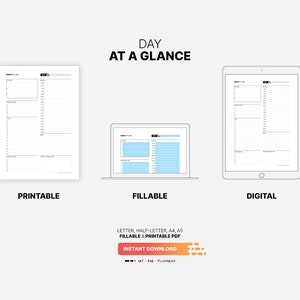 Day at a Glance, Printable Productivity Planner, Fillable Daily Goal ...