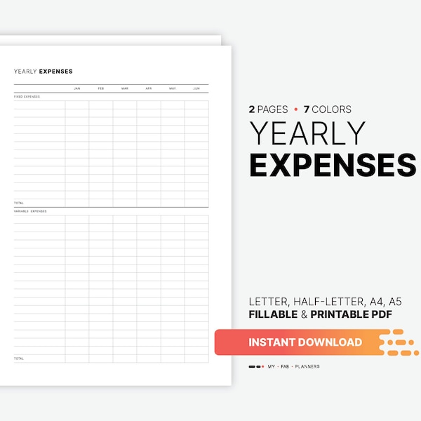 Yearly Expense Tracker Sheet, Fillable Financial Journal, Personal Finance Book, Budget Planner, Printable Bill Tracker, Letter PDF Template