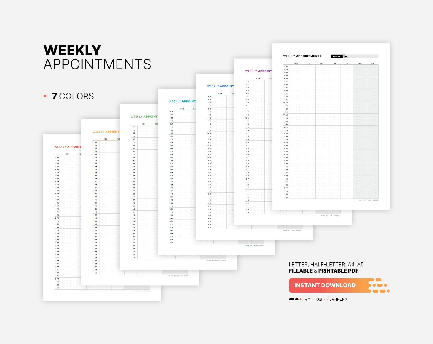 Weekly Appointment Planner, Printable Work & Small Business Agenda, 15 ...