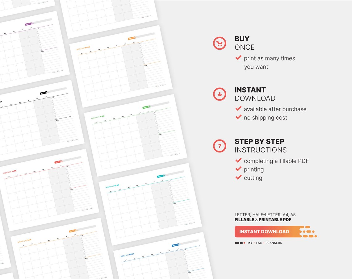 Monthly Block Desk Calendar, Fillable Blank Blocks Planner, Month at a ...
