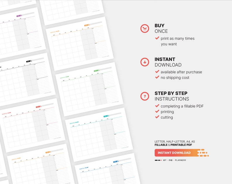 Monthly Block Desk Calendar, Fillable Blank Blocks Planner, Month at a
