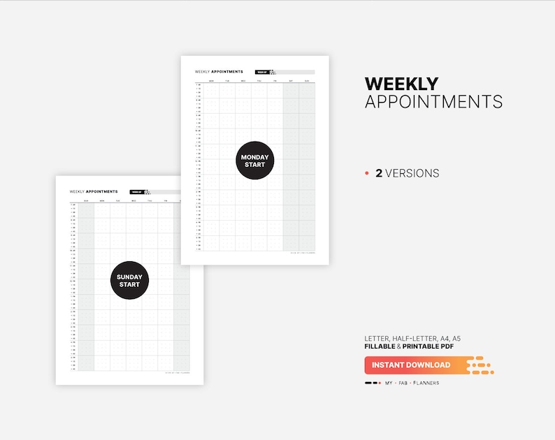 Weekly Appointment Planner, Printable Work & Small Business Agenda, 15 ...