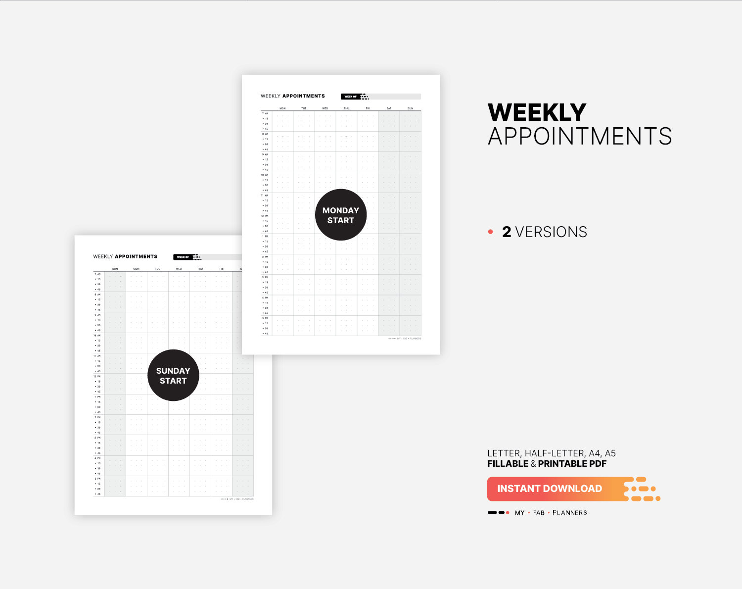 Weekly appointment planner printable work small business etsy