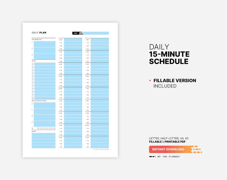 Daily 15-minute Schedule Printable Work Chart Planner - Etsy