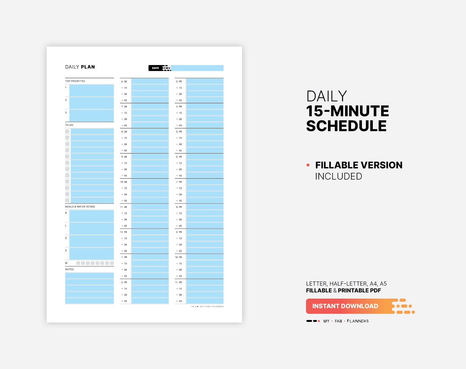 Daily 15-minute Schedule Printable Work Chart Planner - Etsy