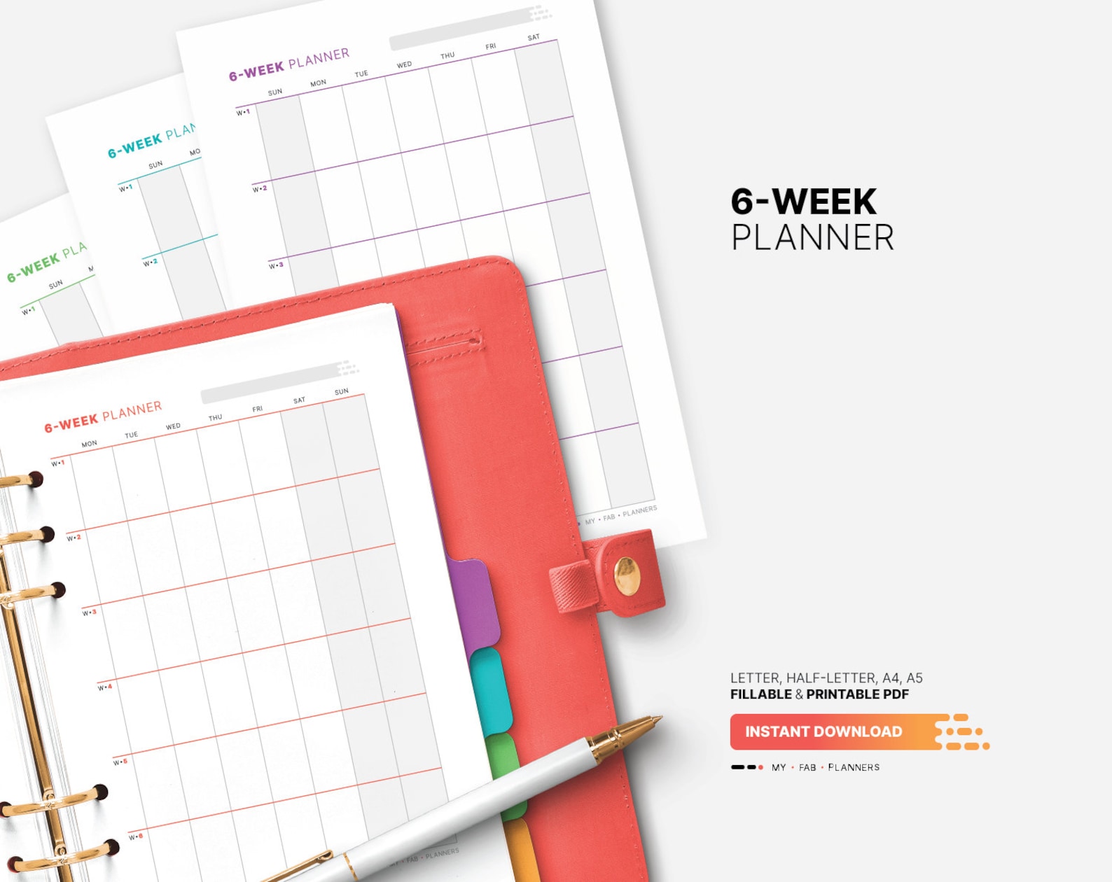 6-week Calendar, Planner, Fillable Work & Productivity Goal Tracker ...