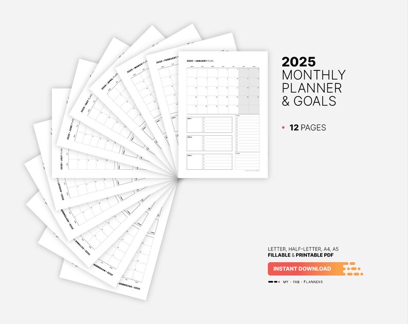 2025 Monthly Planner & Goals Template, Fillable Goal Setting, Mapping ...