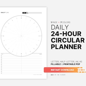 Daily 24-Hour Circular Chart, Printable Visual Planner, Fillable Routine Time Blocking, Circle ADHD To Do List, Simple Task PDF Template