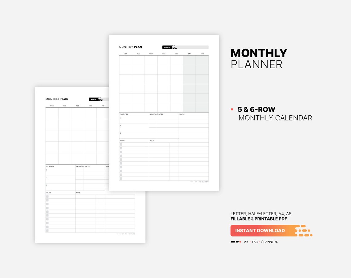 Monthly Planner Printable to Do List Fillable Blank Desk - Etsy