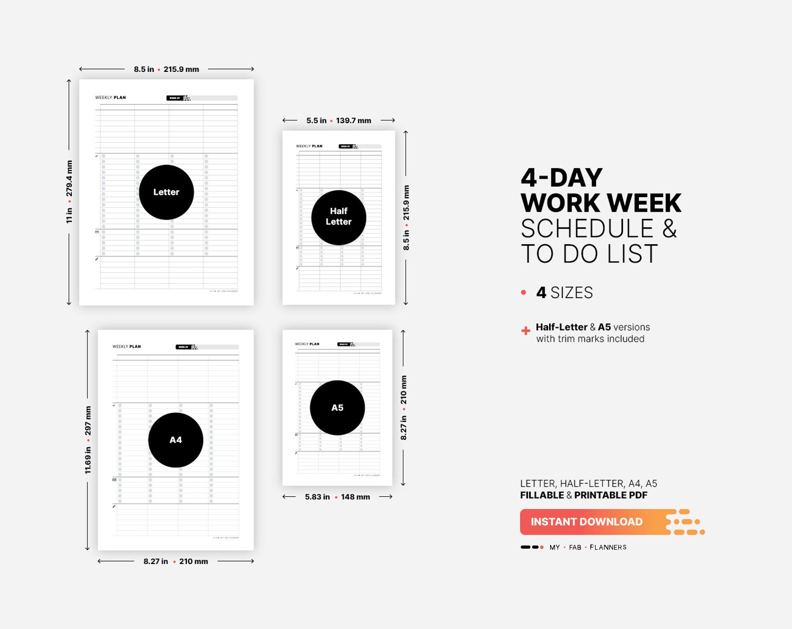 4 day Work Week Schedule Fillable Things To Do List Etsy