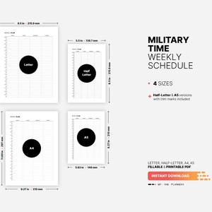 Military Time Weekly Schedule, Printable Fillable PDF (US Letter, A4 ...